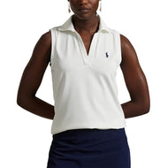 RLX RALPH LAUREN Women's Tour Pique V -Neck Sleeveless Polo Shirt - Seramik Putih
