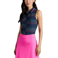 G/FORE Women's Split Stripe Tech Pique Sleeveless Golf Polo Shirt - Takip -silim