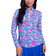 Ibkul Women Allana Long Sleeve Zip Mock Neck Shirt - Candy Pink Multi
