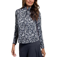 Ibkul Women Karen Long Sleeve Zip Mock Neck Shirt - Itim/Grey