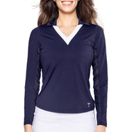 Golftini Women Say Oo Long Sleeve Golf Polo Shirt - Navy/White