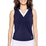 Golftini Women Say Oo Sleeveless Golf Polo Shirt - Navy/White