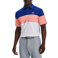 Playoff Under Armor menyekat baju polo golf - pasir diraja/merah jambu