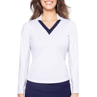 Golftini Women Say Oo Long Sleeve Golf Polo Shirt - Puti/Navy