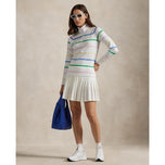 RLX Ralph Lauren Wanita Jersey UV Quarter Zip Golf Pullover - Seramik White Multi
