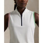 RLX Ralph Lauren Women’s Tour Pique Sleeveless Mock Neck 1/4 Zip Golf Top - White/Garden Pink/Pistachio