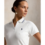 RLX Ralph Lauren Wanita Regangan Kabel Aktif Zip Baju Polo Golf - Seramik Putih/Tapis Berbilang Tentera Laut (Salinan)
