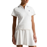 RLX Ralph Lauren Wanita Regangan Kabel Aktif Zip Baju Polo Golf - Seramik Putih/Tapis Berbilang Tentera Laut (Salinan)