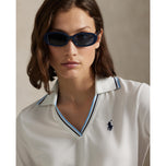 RLX RALPH LAUREN WOMER'S v NECK TOUR PIQUE高尔夫球球衫 - 陶瓷白/精制海军/萨顿蓝色