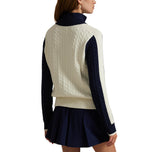 RLX Ralph Lauren Women's Cable Knit Quarter Zip Pullover - Antique White/Refined Navy