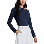 G/unahan ang kaibahan ng mga kababaihan ng kwelyo na malasutla tech long manggas golf polo shirt - Takip -silim