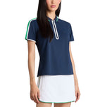G/Fore Wanita Lengan Kontras Tech Pique Zip Baju Polo Golf - Twilight