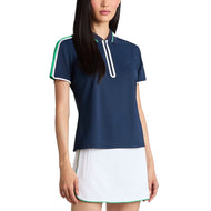 G/Fore Wanita Lengan Kontras Tech Pique Zip Baju Polo Golf - Twilight