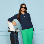 G/Fore Women's Cotton Blend Long Sleeve Knit Golf Polo Shirt - Twilight