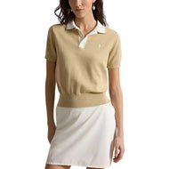 RLX Ralph Lauren Women's 2/48 Cotton Blend Maikling Manggas Knitted Golf Polo Shirt - Dune Tan/White Splash