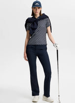 J.Lindeberg 女式 Tour Tech 印花高尔夫 Polo 衫 - 卡迪提花 JL 海军蓝