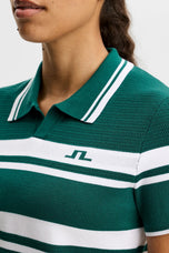 J.Lindeberg 女式 Athena 针织高尔夫 Polo 衫 - 森林生物群系