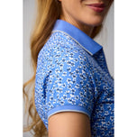 Glenmuir Women Amelia 1/4 Zip Performance Golf Polo Shirt - Light Blue Flowers