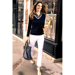 Golftini 女式弹力及踝高尔夫球裤 - 白色/海军蓝