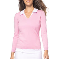 Sweater Golf V-Neck Regangan Wanita Golftini - Merah Jambu Mawar