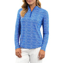 IBKUL Women's Amani Long Sleeve Zip Mock Neck Shirt - Asul/Puti