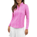 IBKUL Women's Amani Long Sleeve Zip Mock Neck Shirt - Hot Pink/White
