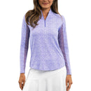 IBKUL Women's Amani Long Sleeve Zip Mock Neck Shirt - Lavander/White