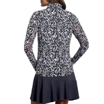 Ibkul Women Karen Long Sleeve Zip Mock Neck Shirt - Itim/Grey