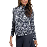 Ibkul Women Karen Long Sleeve Zip Mock Neck Shirt - Itim/Grey