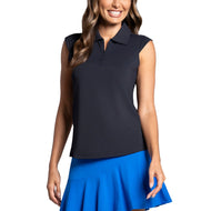 Ibkul Women Solid Sleeveless Zip Golf Polo Shirt - Itim