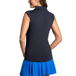 Ibkul Women Solid Sleeveless Zip Golf Polo Shirt - Itim