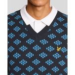 Lyle & Scott Golf V Leher Cotton Argyle Vest - Tentera Laut Gelap