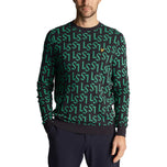 Lyle & Scott Monogram Kned Golf Crew Leher - Dark Navy