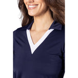 Golftini Women Say Oo Long Sleeve Golf Polo Shirt - Navy/White