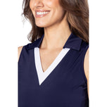 Golftini Women's Say Yes Sleeveless Golf Polo Shirt - Navy/White