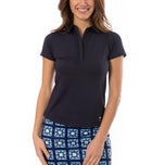 Golftini Women Ruffle Golf Polo Shirt - Navy