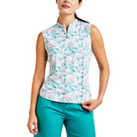 Baju Golf Leher Olok-olok Tanpa Lengan Linnea Wanita - Putih/Biru Aruba