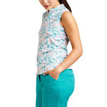 Baju Golf Leher Olok-olok Tanpa Lengan Linnea Wanita - Putih/Biru Aruba
