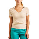 Nivo Women's Nyla V-Neck Knitted Golf Polo Shirt - Cream
