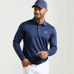 Peter Millar Solid Performance Jersey Long Sleve Golf Polo Shirt - Navy