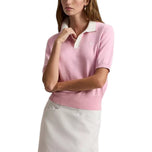 RLX Ralph Lauren Women's 2/48 Cotton Blend Maikling Manggas Knitted Golf Polo Shirt - Light Pink/white Splash