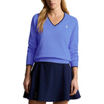 RLX Ralph Lauren Wanita Cotton Blend V -Neck Golf Jumper - Greenwich Blue