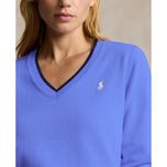 RLX Ralph Lauren Wanita Cotton Blend V -Neck Golf Jumper - Greenwich Blue