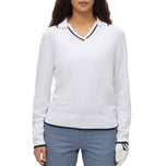 Rohnisch Women's Swing Knitted Long Sleeve Golf Polo Shirt - Puti/Navy