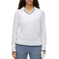 Rohnisch Women's Swing Knitted Long Sleeve Golf Polo Shirt - Puti/Navy
