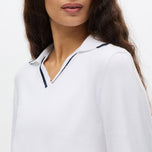 Rohnisch Women's Swing Knitted Long Sleeve Golf Polo Shirt - Puti/Navy