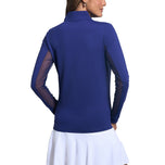 IBKUL Women's Solid Long Sleeve Zip Mock Neck Shirt - Navy