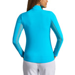 IBKUL Women's Solid Long Sleeve Zip Mock Neck Shirt - Turquoise