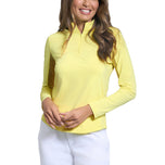 Ibkul Women Solid Long Sleeve Zip Mock Neck Shirt - Butter