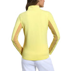 Ibkul Women Solid Long Sleeve Zip Mock Neck Shirt - Butter